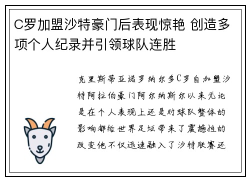 C罗加盟沙特豪门后表现惊艳 创造多项个人纪录并引领球队连胜